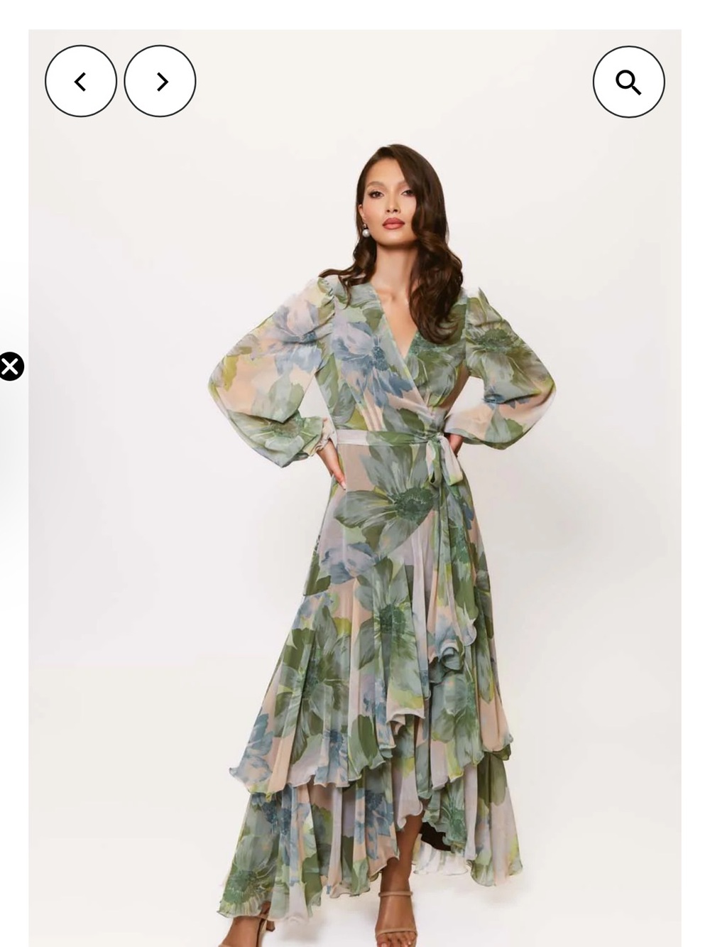 Hutch Design Green and Blue Floral Wrap Maxi Dress